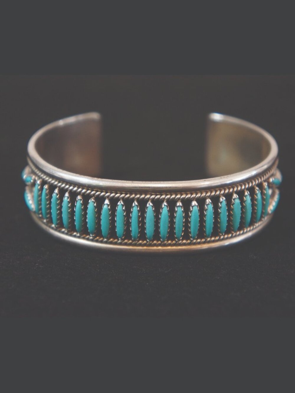 VTG Francis M. Begay Navajo Sterling Needlepoint Turquoise Cuff Bracelet